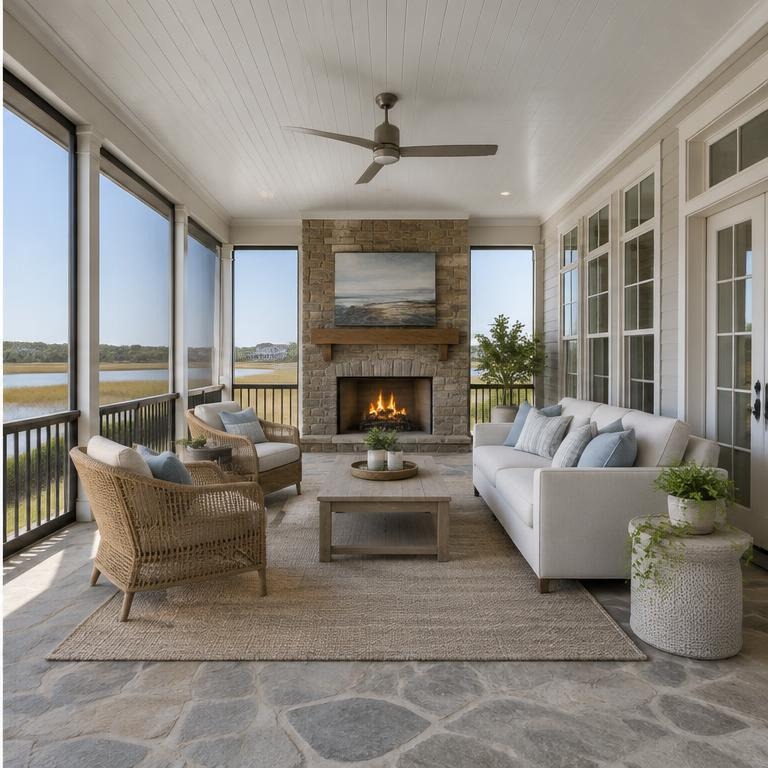 Virtually staged Covered Porch