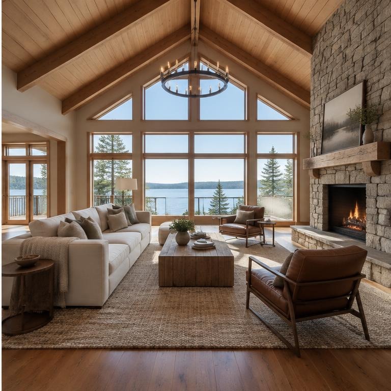 Virtually staged Lake House Great Room