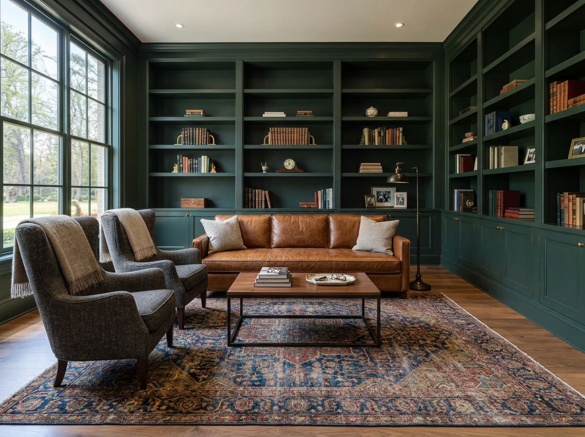 Virtually staged Home Library